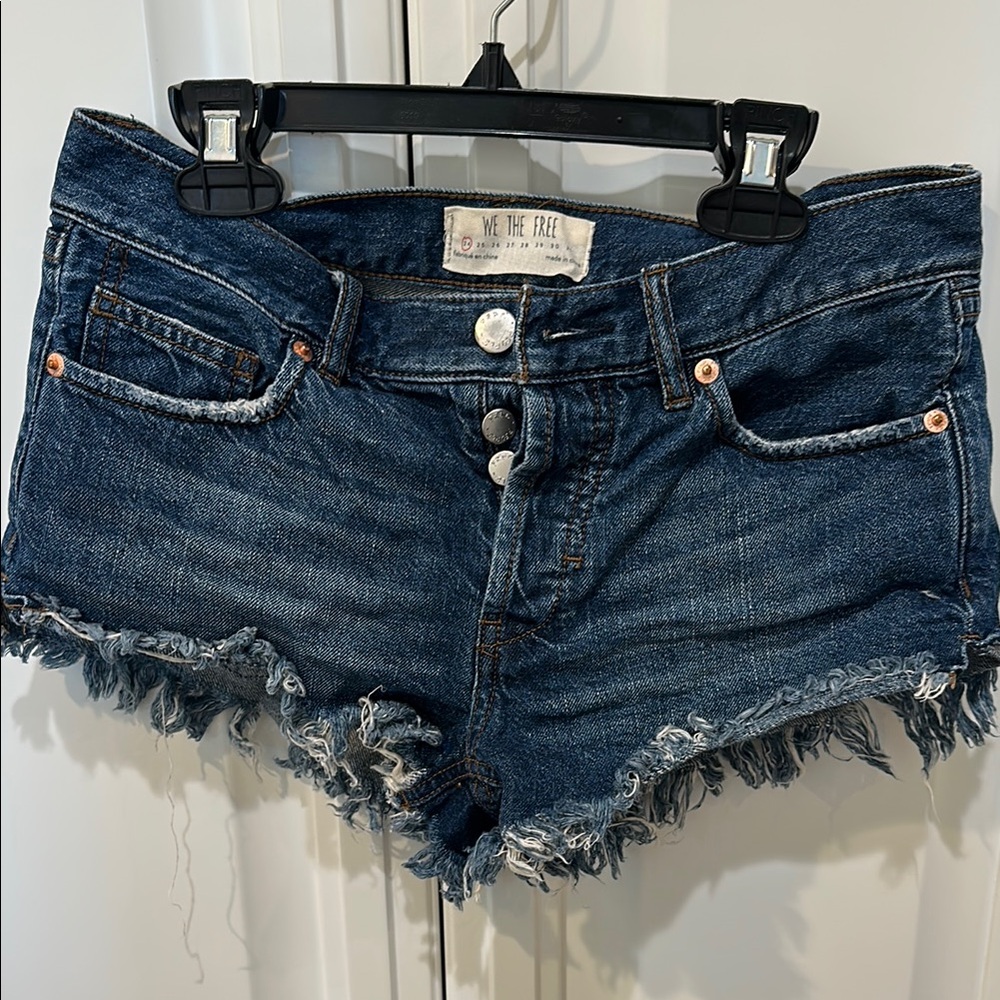 We The Free Blue Jean Shorts Frayed Hem Cut-Off